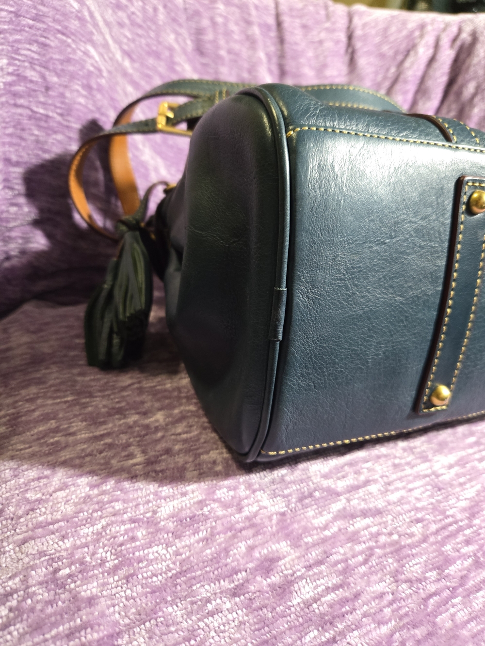 Dooney & Bourke Medium Satchel in Denim. Florentine Leather with Gold Hardware. - Picture 7 of 12